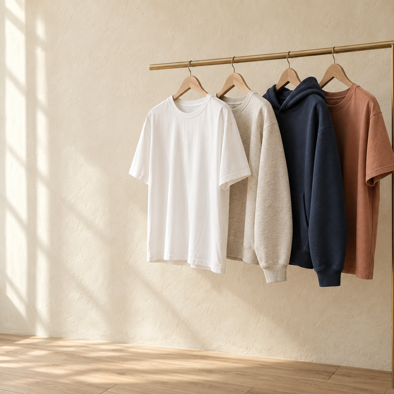 Woman wearing a blank white T-shirt in an editorial studio